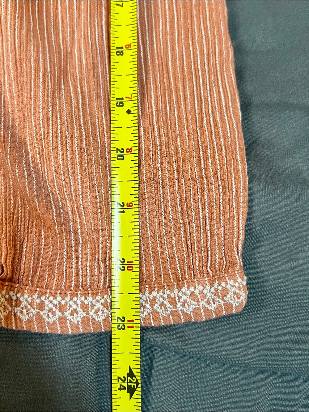 Garnet Hill Cotton Rusty Coral Embroidery Pleated Striped Tassel Peasant Top 18 - Picture 10 of 12
